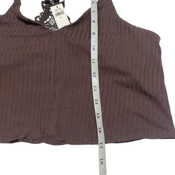 Aerie Espresso Brown Ribbed Lace Back Crop Top N0500 - Picture 6 of 7